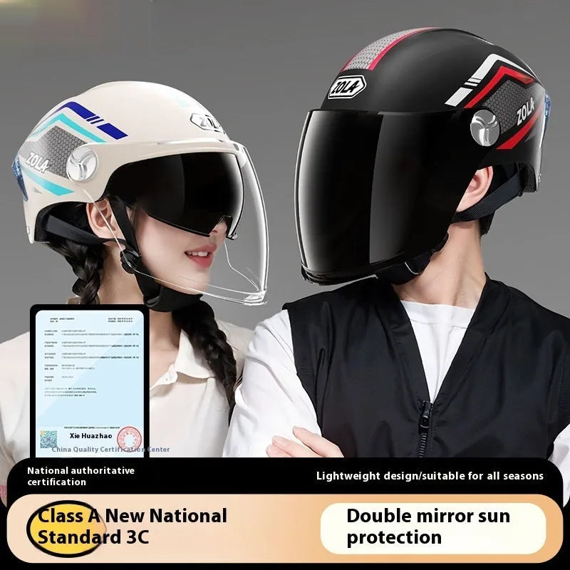 A children's lightweight ABS half helmet for battery motorcycles, shown in a double mirror colour finish.