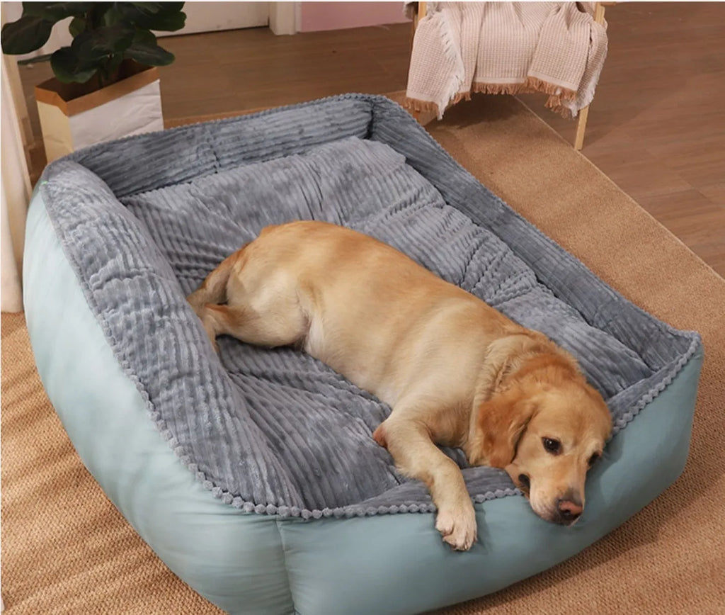 Light green winter dog bed with removable washable cover in velvet and PP cotton, available in four sizes
