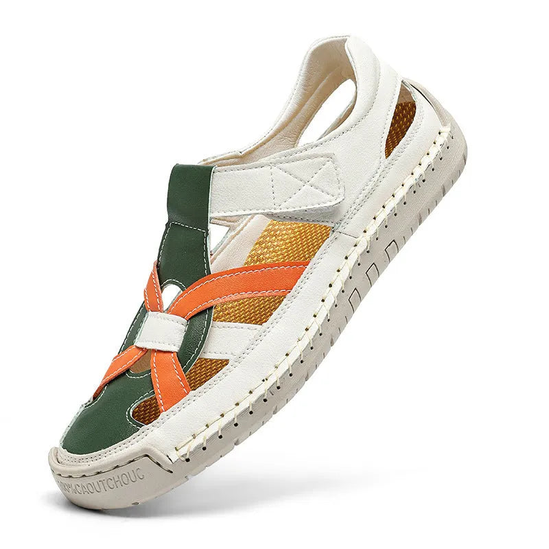 Women's casual sandals with Velcro closure, round toe design, and non-slip rubber soles in solid colour options