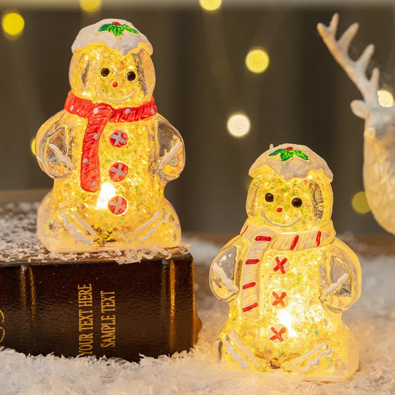 Glowing gingerbread man Christmas ornament with choice of scarf colours on Christmas tree branch