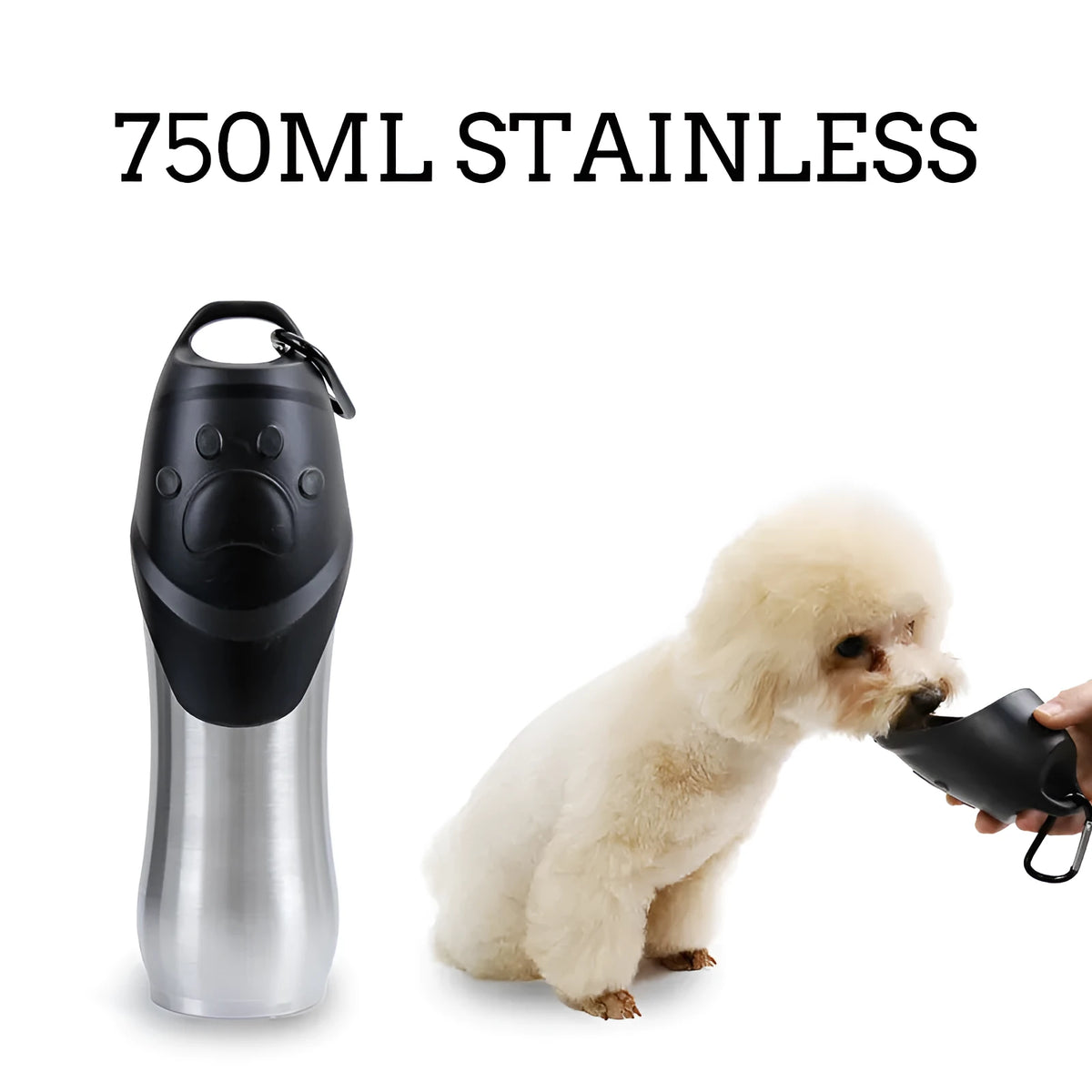 Stainless steel pet water bottle in 350ml, 600ml, or 750ml, in 201 or 304 steel and blue, red, or natural colour