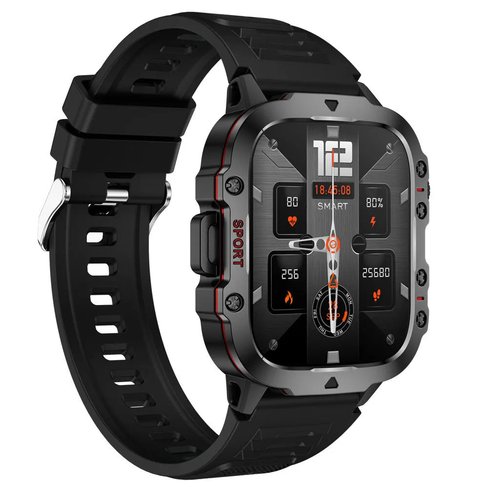 QX11 smart watch with black zinc alloy case and TFT touch screen displaying heart rate data