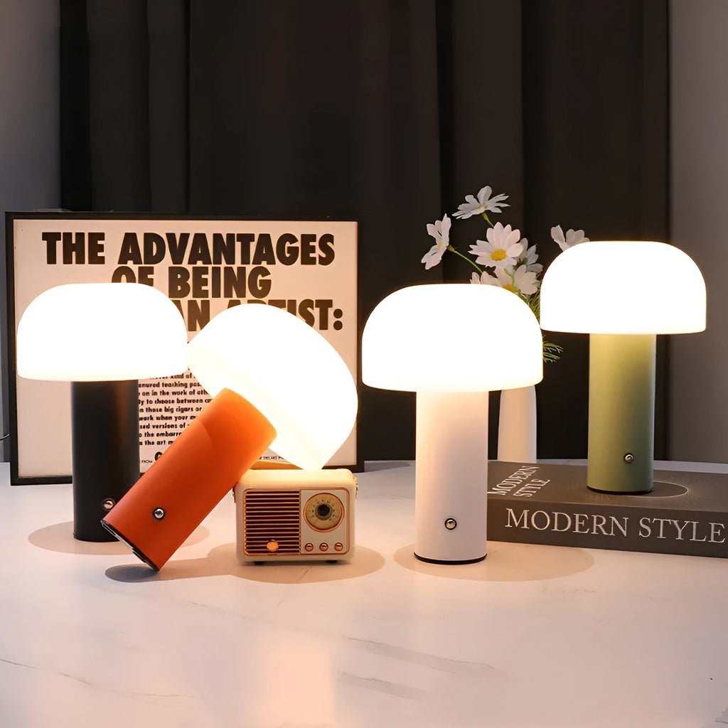 USB table lamp in plastic construction with four colour options: black, green, orange, and white
