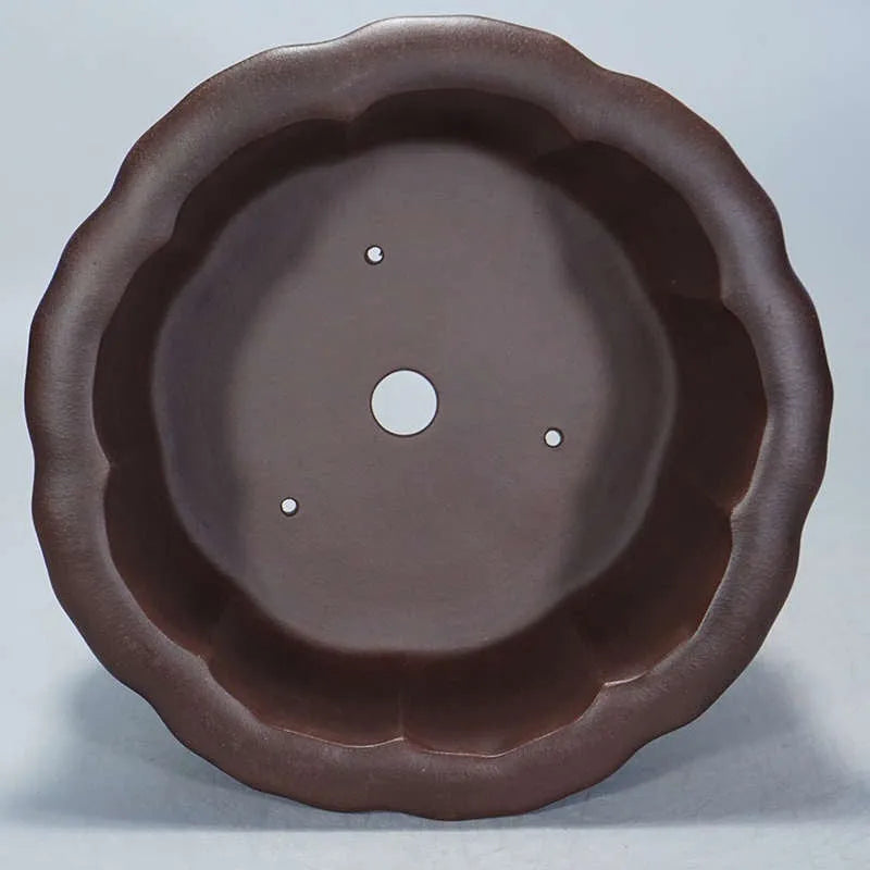 Purple red mud antique succulent flowerpot with petal basin design, measuring 37cm wide.