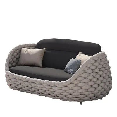 Outdoor patio lounge sofa coffee table set with PE rattan weave and alloy frame