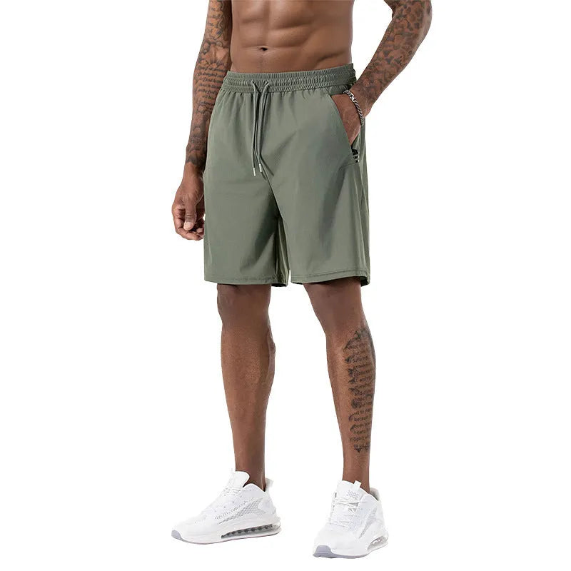Men's black ice silk nylon sports shorts with high waist and cropped length