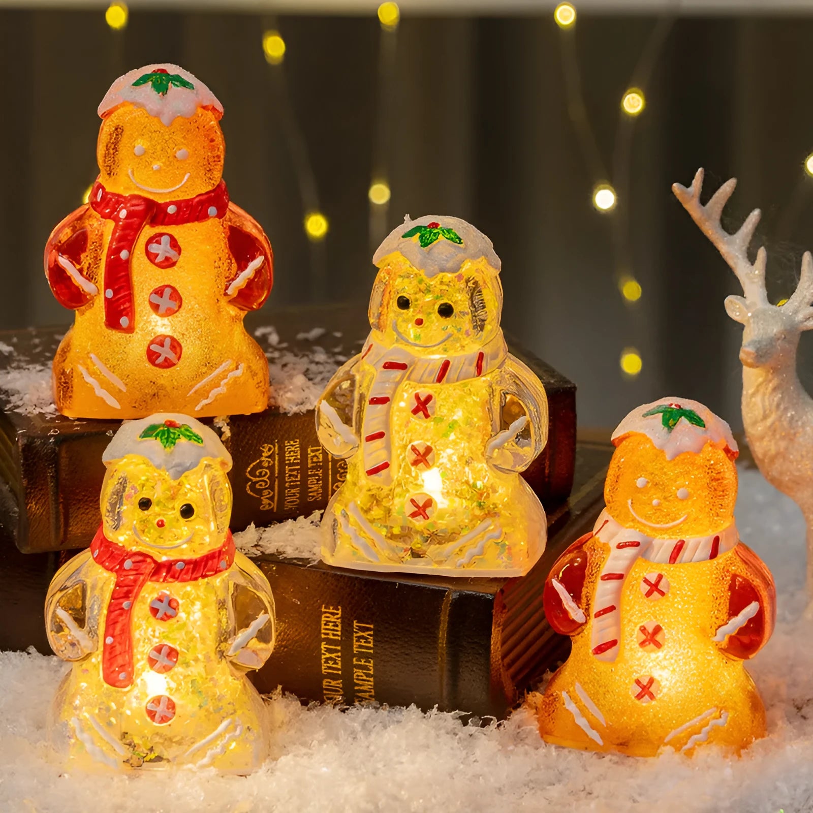 Glowing gingerbread man Christmas ornament with choice of scarf colours on Christmas tree branch