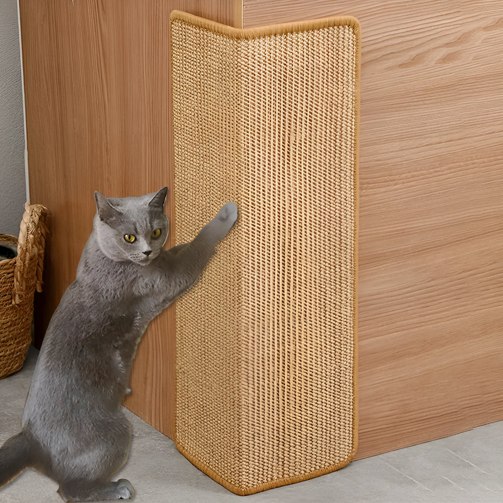 Jianma corner cat scratch board in cloth material measuring 18 by 60 centimetres, Dark Gray colour, adhesive back for vertical corner protection