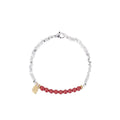 White silver lucky beads couple bracelet made of copper, 16 cm long with geometric design.