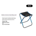 Black ethnic style aluminium alloy portable folding stool for camping and fishing.