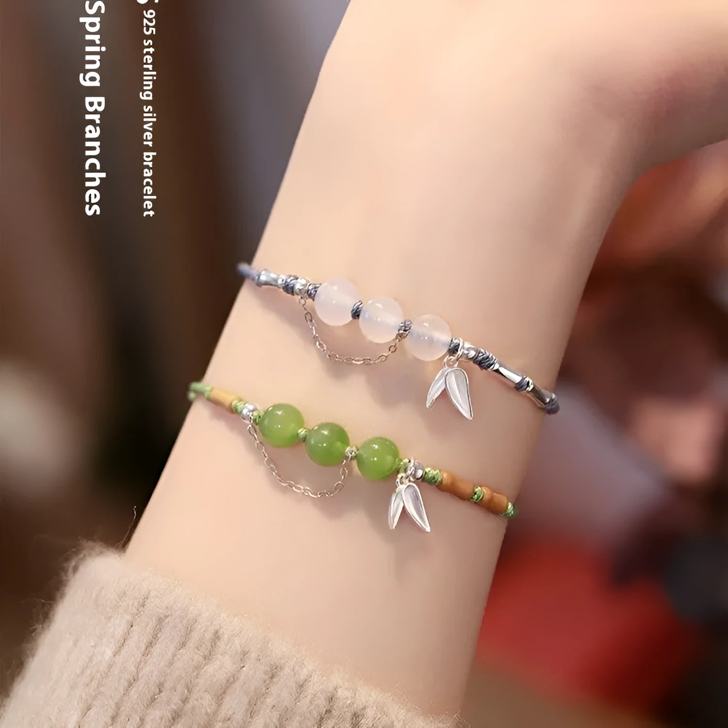 Women's handmade Hetian jade bracelet with woven chalcedony beads and lotus seedpod diamond pattern