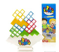 16-piece plastic balance stacking blocks with chassis and base on a table