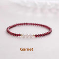 Women's elastic bracelet with 3mm Chinese garnet and artificial pearl crystal beads.