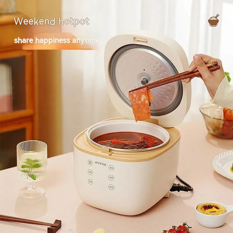 White or beige 3L intelligent multi-function rice cooker with black inner pot and accessories