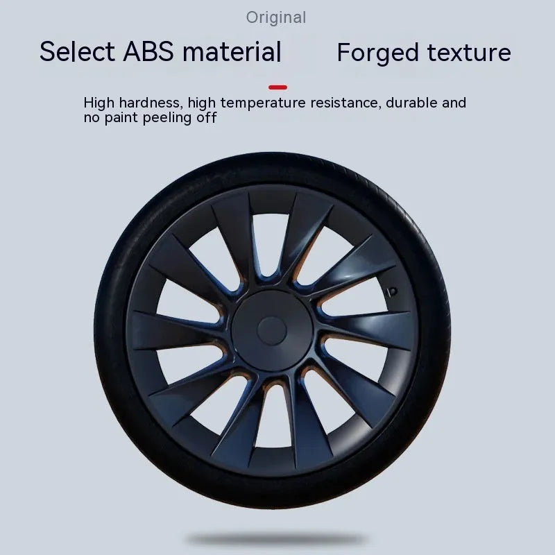 Tesla Model Y wheel hub cover set in four colour options protecting sectional wheel steel rings