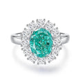 Women's emerald ring in S925 sterling silver with geometric shape and high carbon diamond.