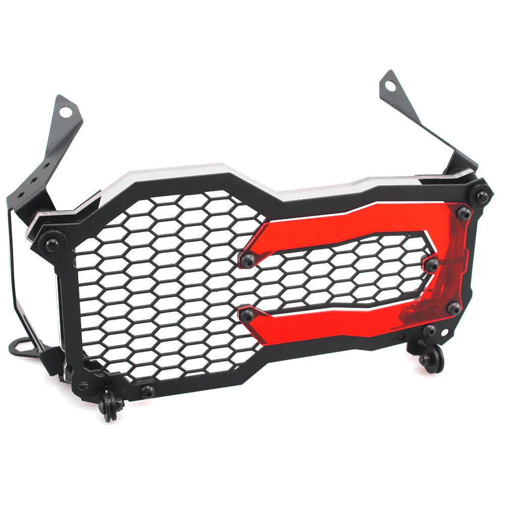 BMW motorcycle headlight protective cover in a choice of colours including fluorescent yellow, mounted on a GS adventure bike.