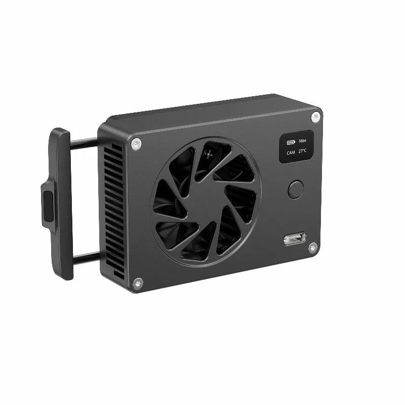 Black aluminium alloy PC cooling radiator with integrated fan, dimensions 89mm by 52mm.