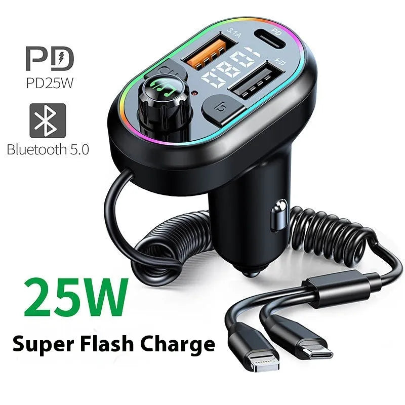 C29 Black portable multifunctional car charger with Bluetooth FM transmitter and USB output