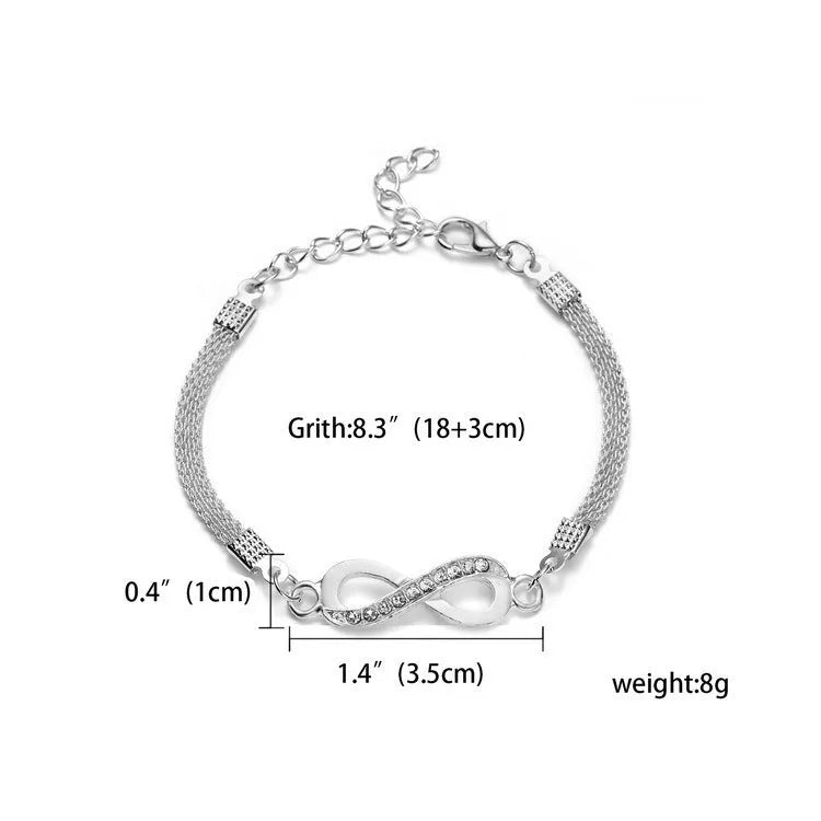 Silver-plated zinc alloy bracelet with geometric infinite design for women