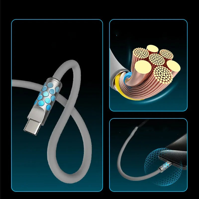 Full Power Fast Charging Liquid Silicone Luminescent Data Cable 1.5m in Silver Grey with indicator light and Lightning connector
