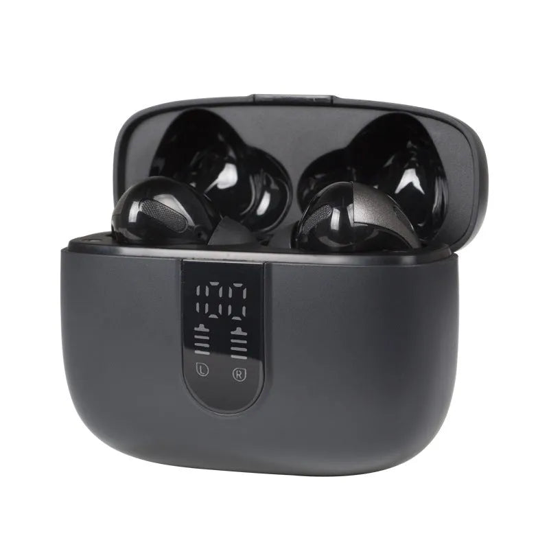 Jerry X08 wireless Bluetooth earbuds with digital display charging case in black, grey or white colour options