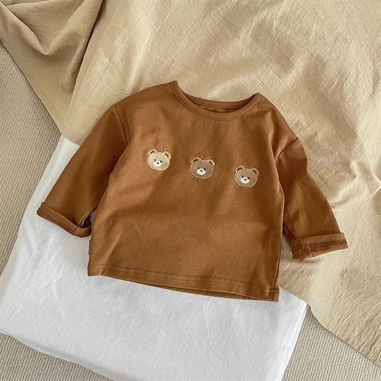 Baby girls' long-sleeved cotton T-shirt bottoming shirt in apricot cartoon print, size 80-120