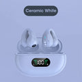 Bone conduction Bluetooth headset clip in black, white, or khaki with ear clip design