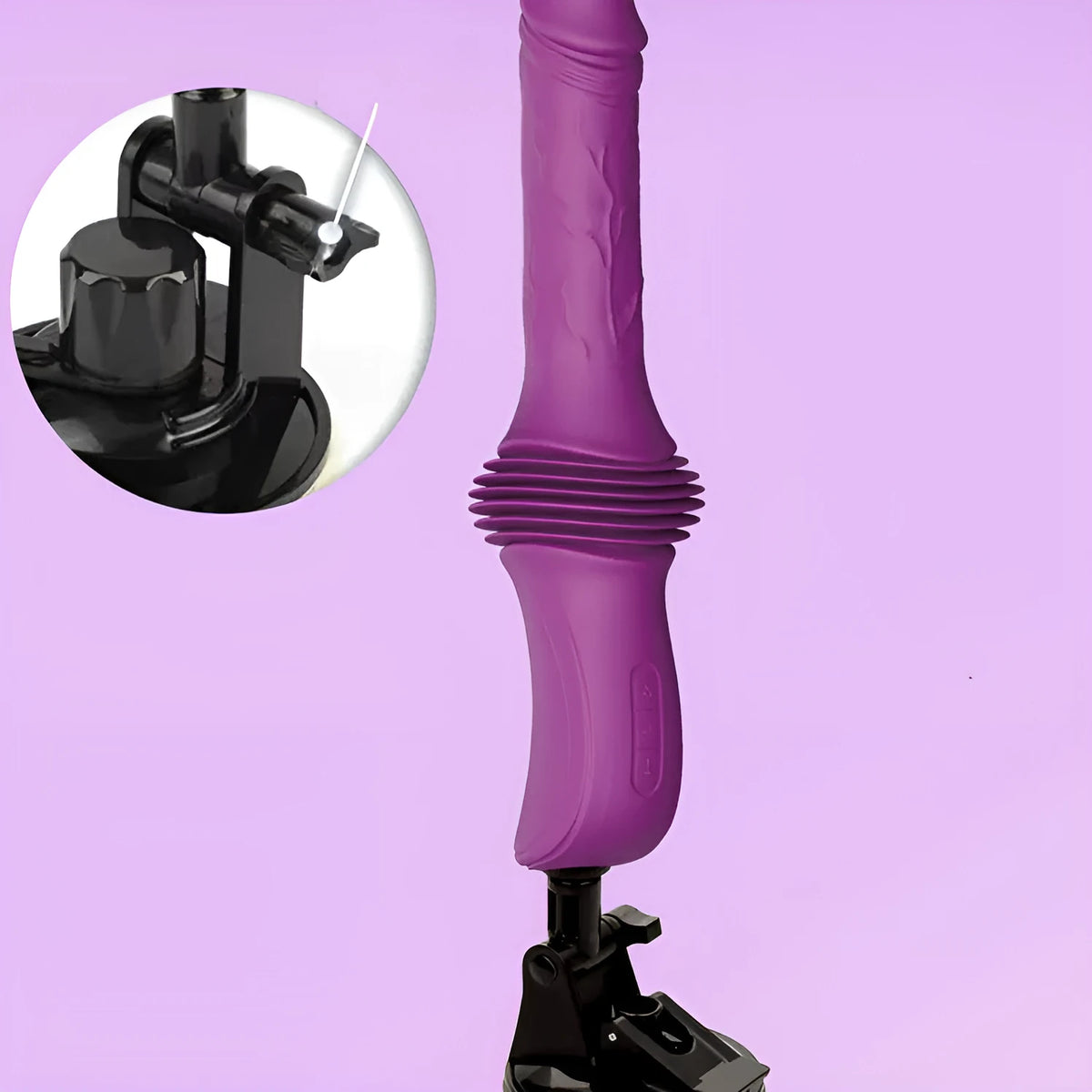 Purple automatic telescoping vibrating simulation device for women, 290x76x42mm, 167mm insertable head, 70mm stroke