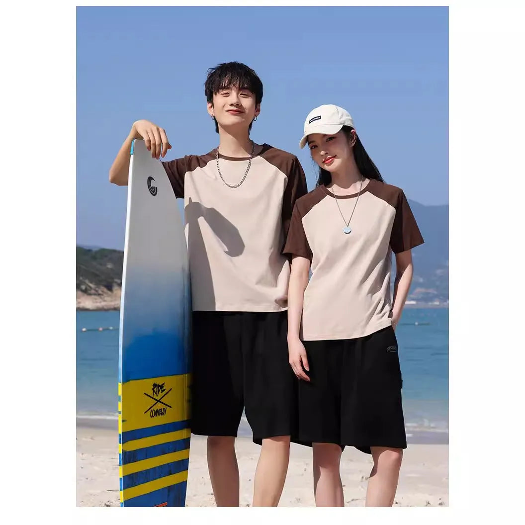 Cotton blend round neck t-shirt work clothes printing pullover in loose fit with multiple colour options