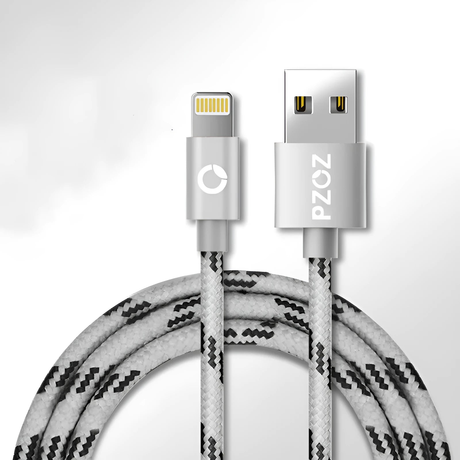 Apple MFi certified grey nylon braided Lightning charging cable 1 metre length