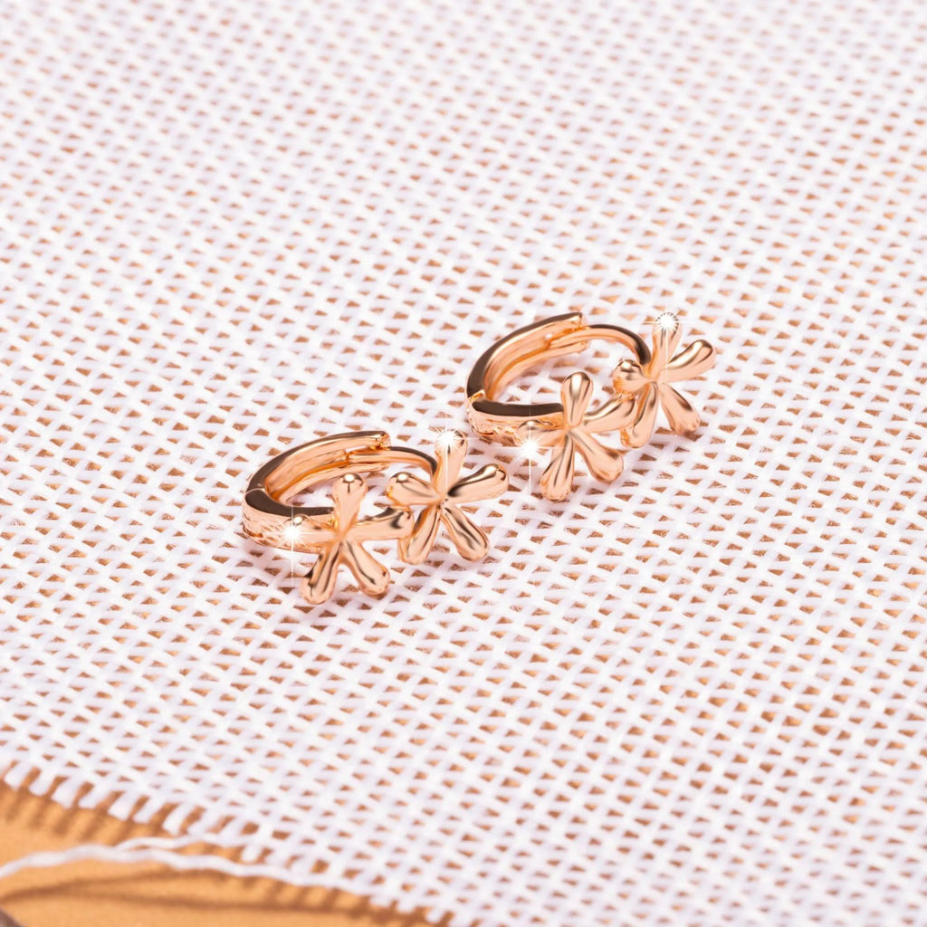 Rose gold circular earrings with waterdrop flower design using electroplating for women