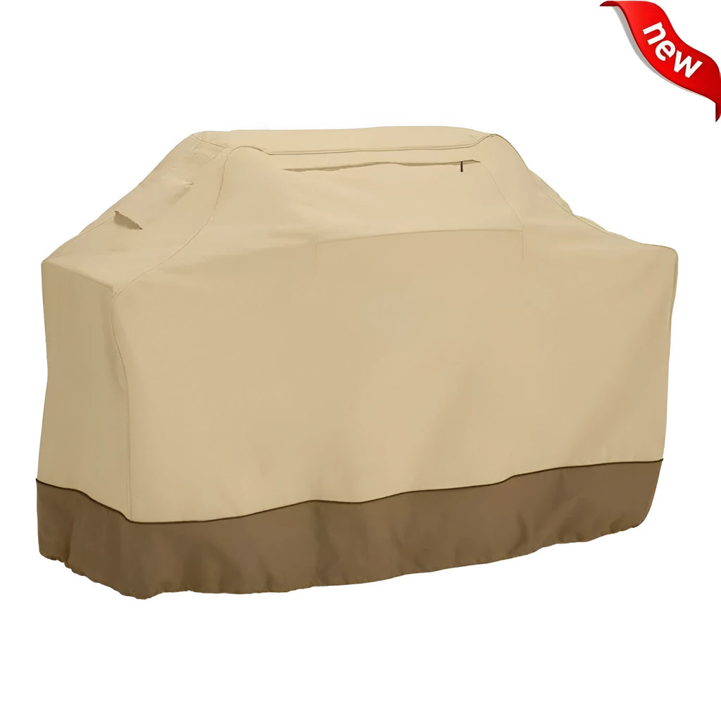 Beige polyester outdoor barbecue dust cover with Nordic style design shown folded