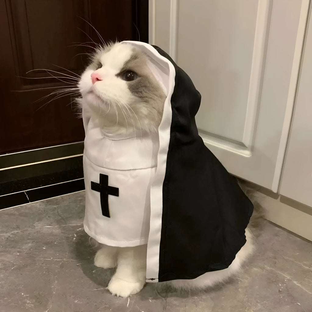Black and white nun costume for small to medium dogs with pullover design
