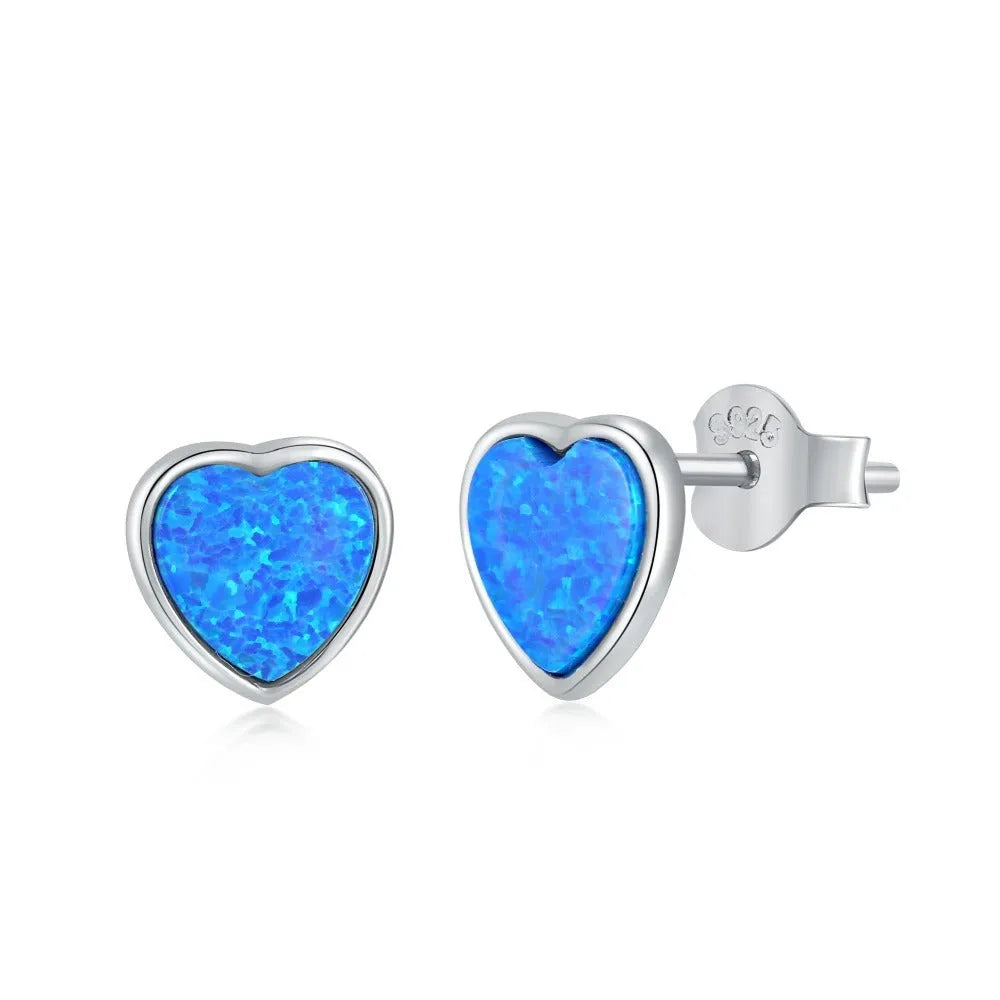 925 silver blue opal heart earrings for women lightweight fairy style