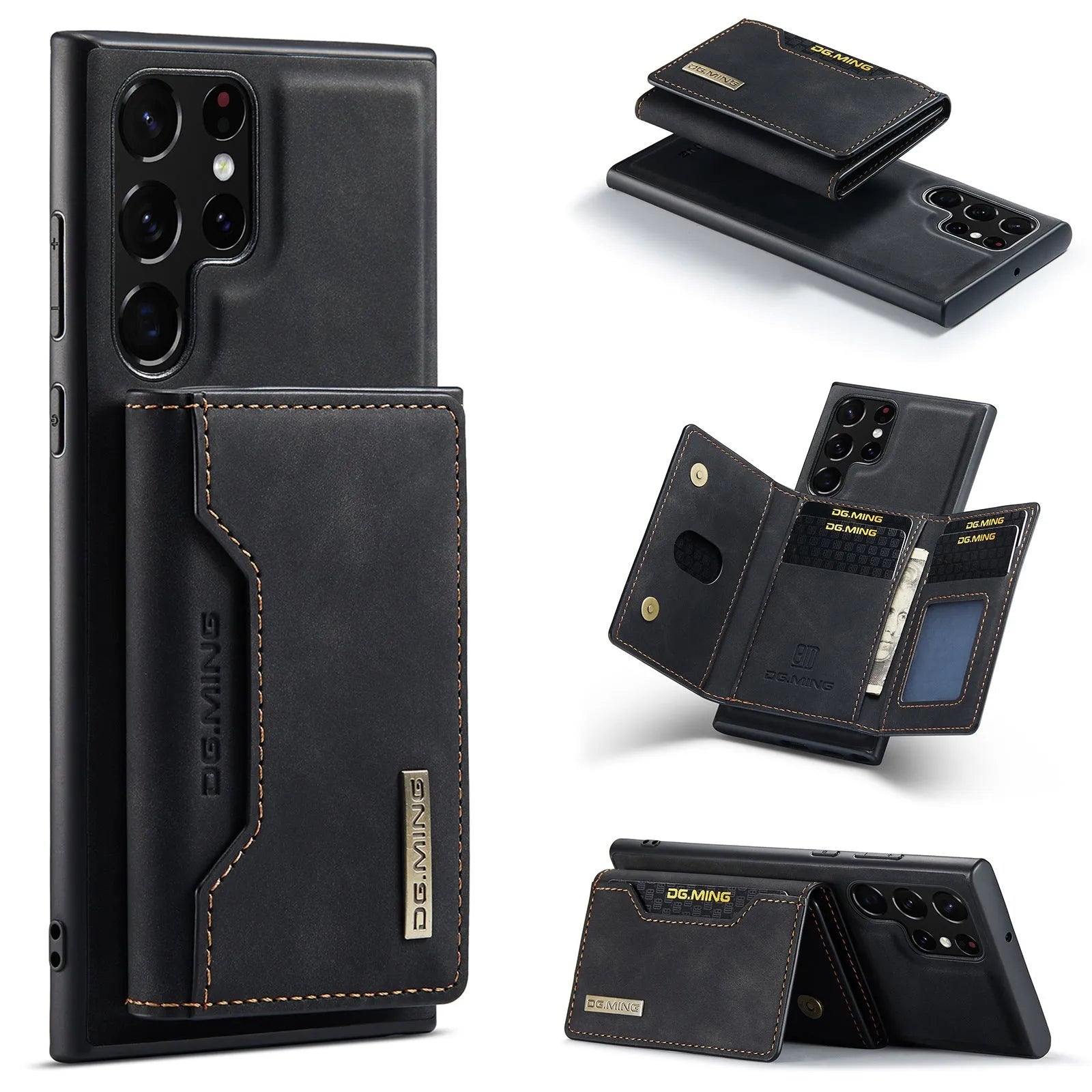 Magnetic card holder 2-in-1 wireless charging case for Samsung Galaxy phones in black PU