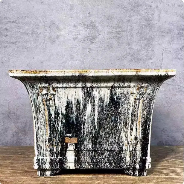 Ceramic flower pot square mouth large size 36 with Shiwan green crackle glaze finish for phalaenopsis