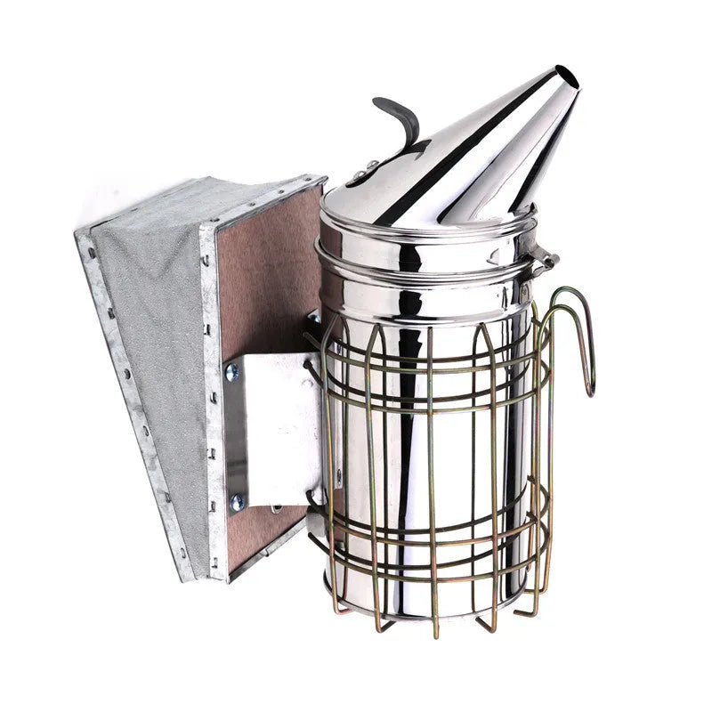Stainless steel manual bee smoker with leather bellows for beekeeping hive management