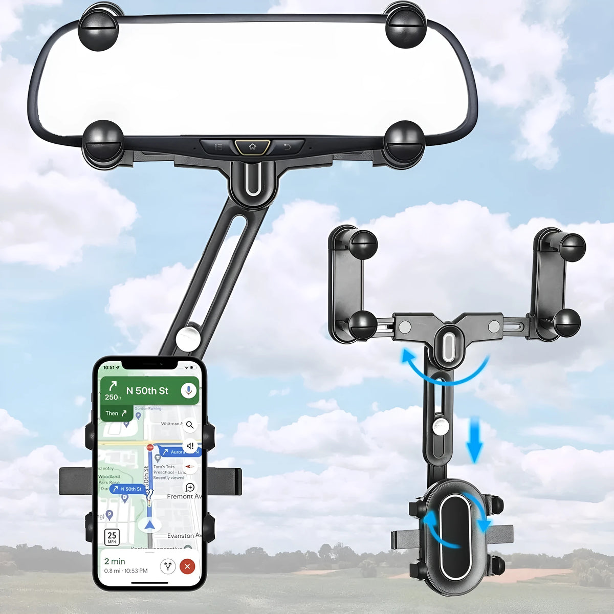 Universal car rearview mirror bracket ABS plastic phone holder with upgraded folding rod