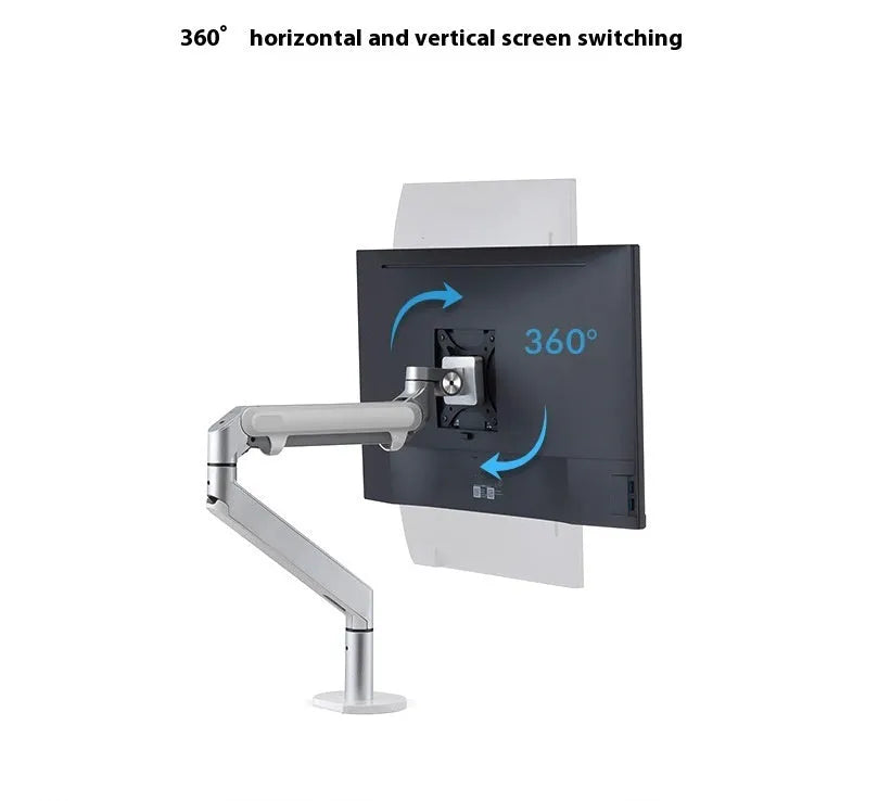 Aluminium alloy computer stand with adjustable arm bracket in silver colour supporting a laptop