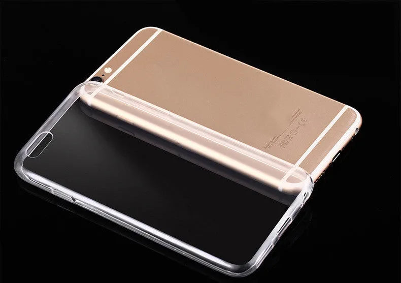 Transparent soft TPU mobile phone case on an iPhone, showing clear protection.