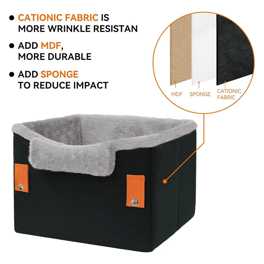 Portable small dog car seat with clip-on safety leash, 40.6x33x28cm, in orange, grey, or black
