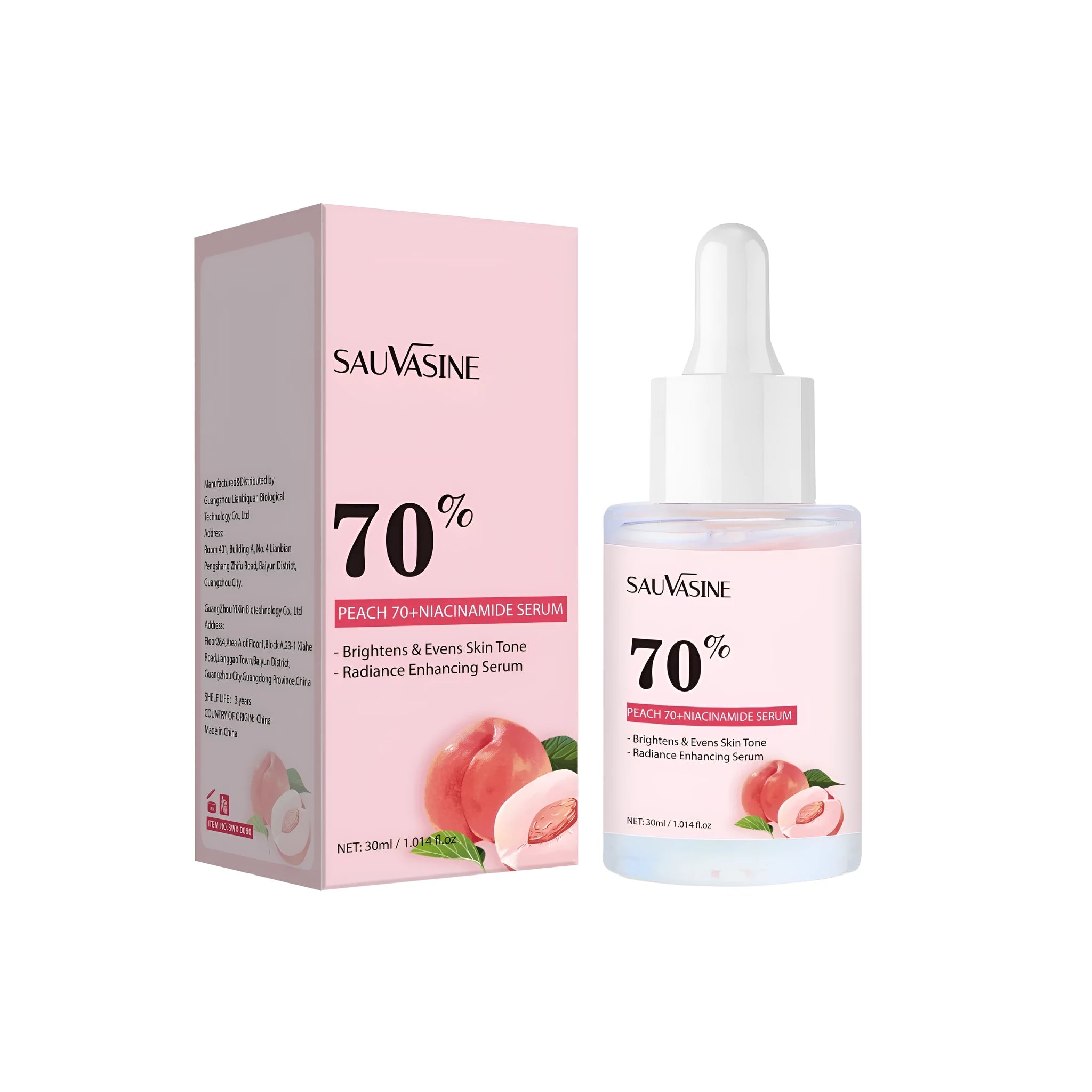 Nicotinamide hydrating care solution bottle showing 30ml volume and compact dimensions