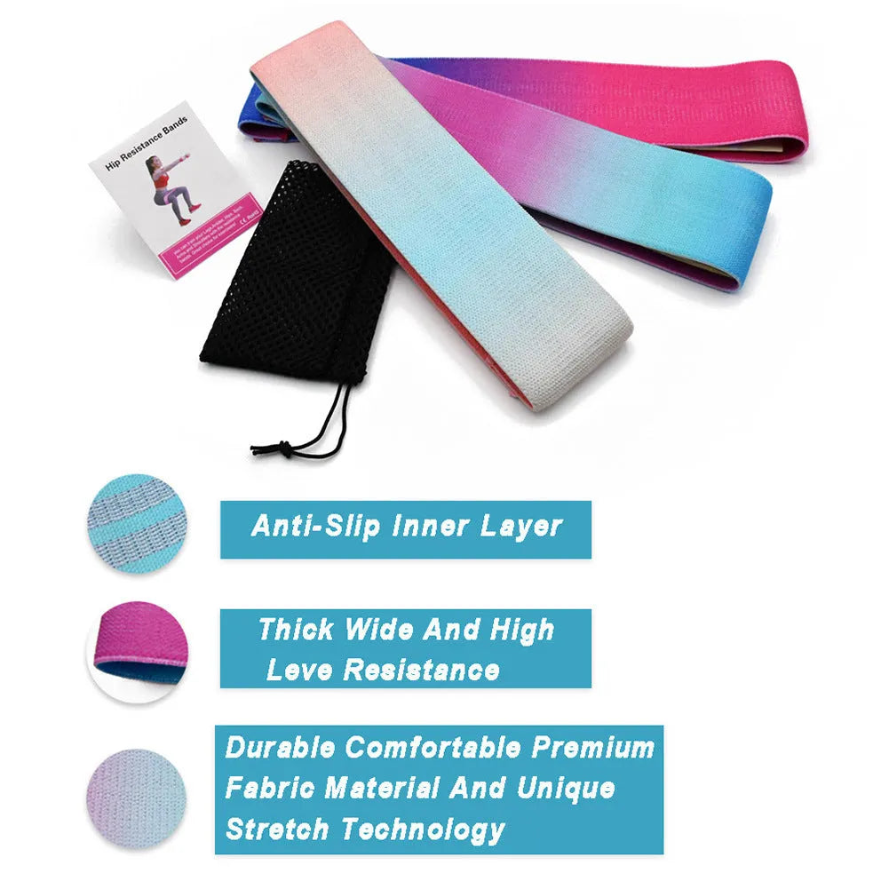 Anti-slip squat resistance band in woven cotton and latex silk, fixed mix colour, for buttocks and shaping fitness use.