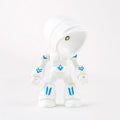 Mini LED hero robot night light with warm glow, adjustable arms, and 360-degree rotating head on a wooden shelf