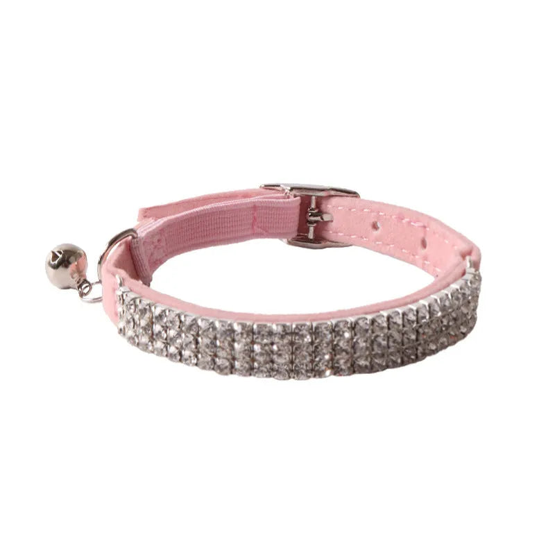 Flannel cat collar with elastic buckle and textured gang drill design in multiple colours.