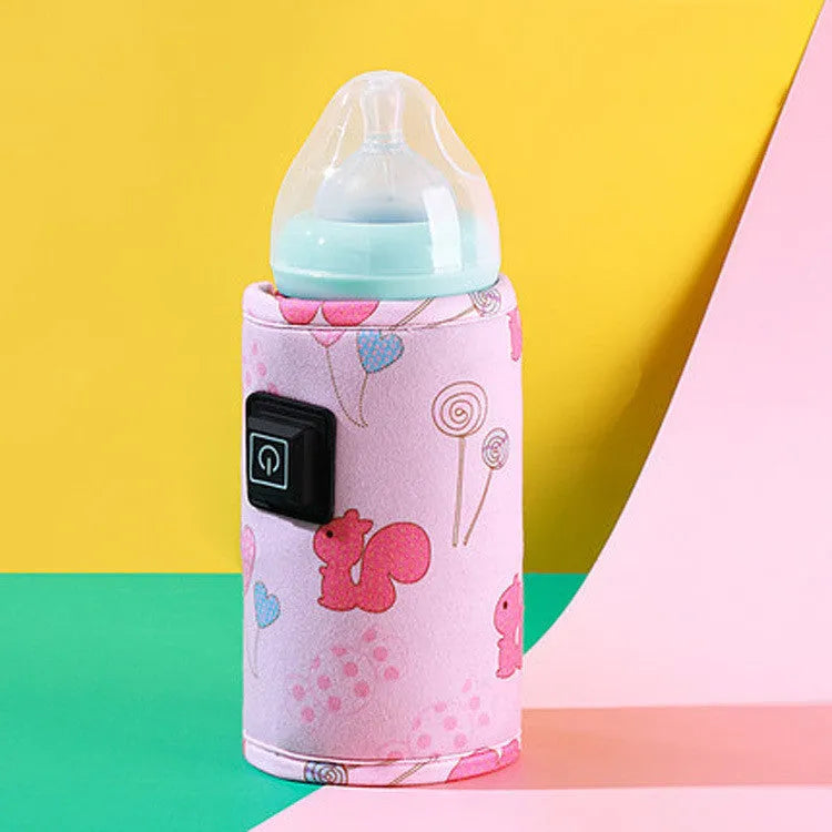 USB baby bottle warmer and cooler bag in blue dinosaur design with composite velvet construction