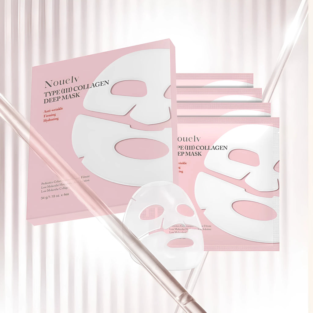 Box of four collagen layered patch masks for facial moisturising and rejuvenation.