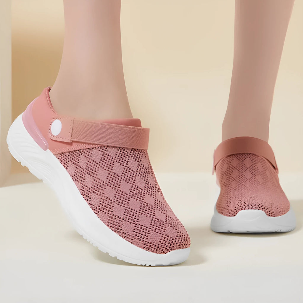 Women's mesh sandals with round toe and open back, available in multiple colours for summer casual wear