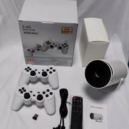M300MAX portable home projection game machine with wireless handles in red or white packaging box